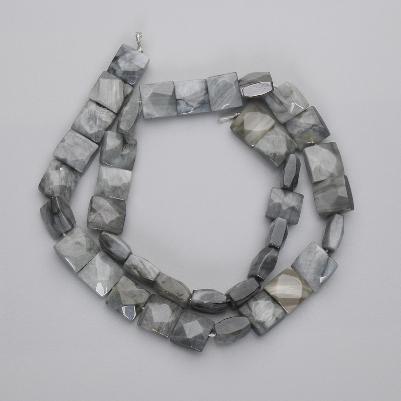 Beads Hawk's Eye faceted square, diameter 9-10x9-10mm+-, length 39cm+- on a strand
