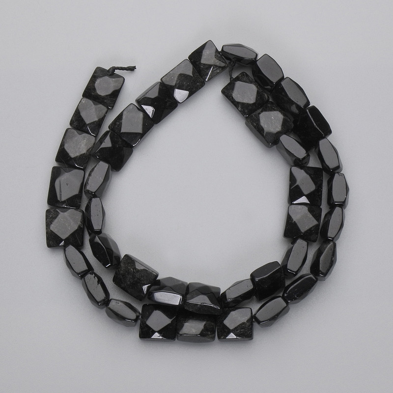 Beads Silver Obsidian faceted square, diameter 9-10x9-10mm+-, length 39cm+- on a strand