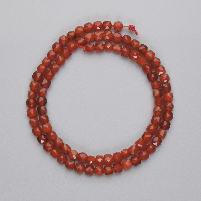 Carnelian Beads, Faceted Cube, Diameter 4x4mm+-, Length 38cm+- on a Strand
