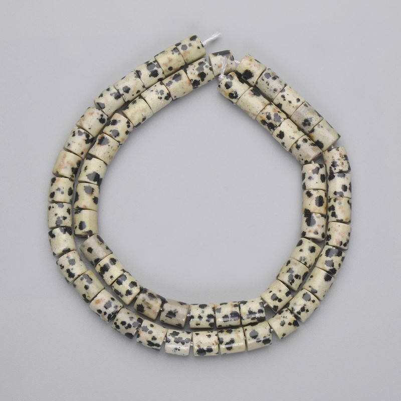 Dalmatian Jasper Cylinder Beads, Diameter 6x6mm+-, Length 38cm+- on Thread