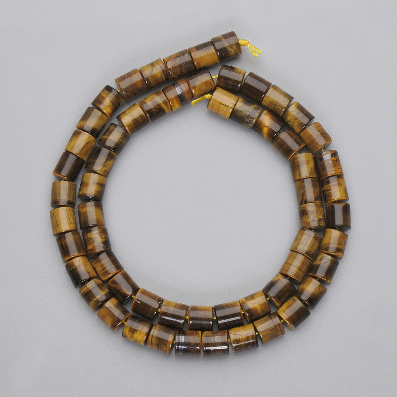 Tiger's Eye Cylinder Beads, Diameter 6x6mm+-, Length 38cm+- on Thread