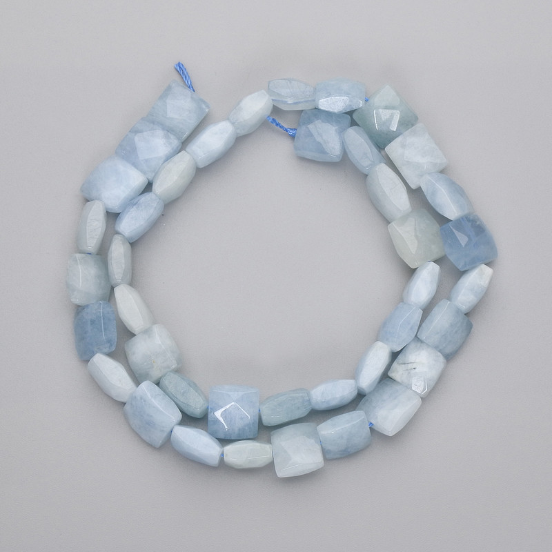 Aquamarine Faceted Square Beads, Diameter 9-10x9-10mm+-, Length 39cm+- on Thread