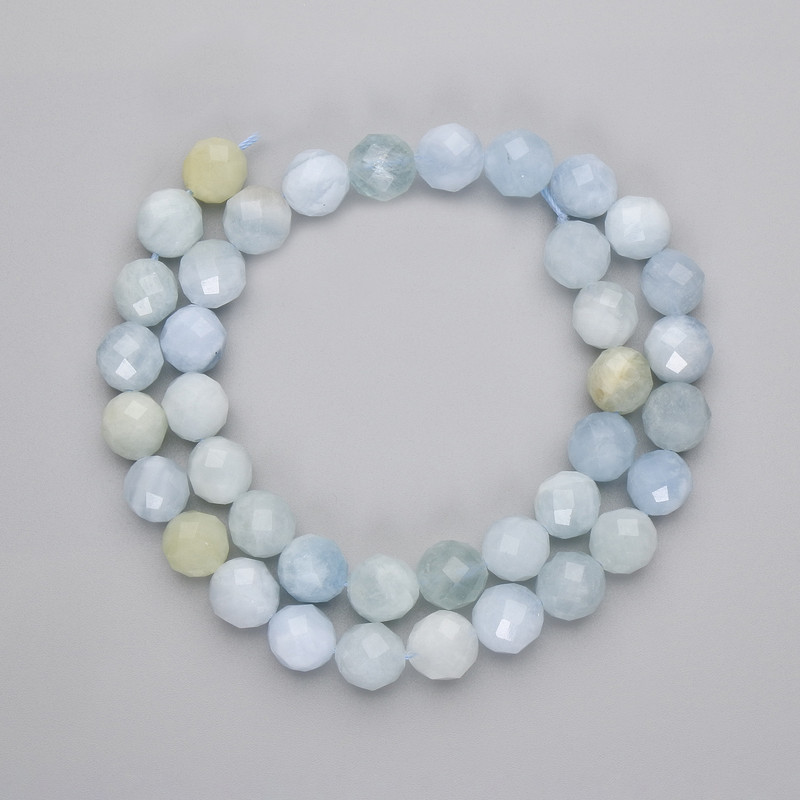 Morganite Beads faceted ball 9mm diameter, 38cm length on thread