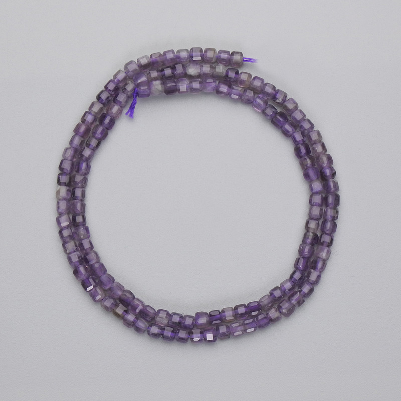 Amethyst Faceted Cube Beads, diameter 3x3mm+/-, length 37cm+/- on a strand