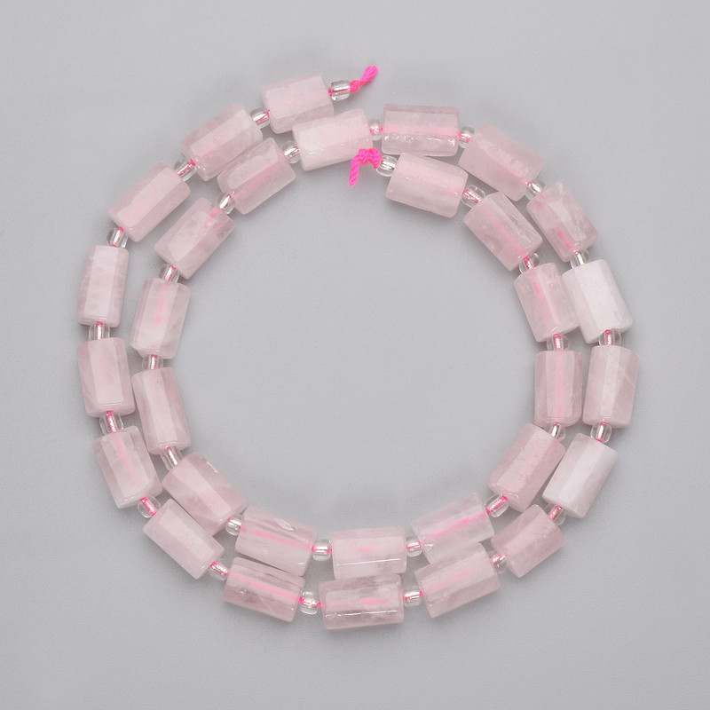 Rose Quartz Chip Beads, diameter 9-11x7mm+/- with 3mm+/- seed beads on a strand, length 39cm+