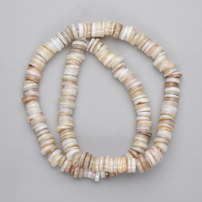 Mother-of-P pearl Sea Shell Beads Scarface rondelle, 8x2mm diameter, length 38cm on beading thread