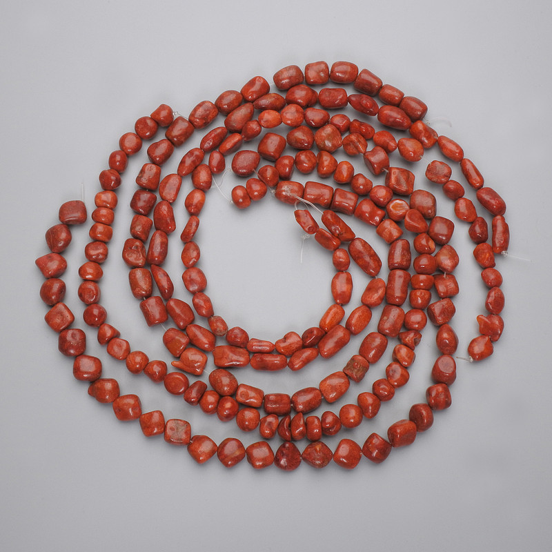 Hollow Coral Beads Faceted Nugget, diameter 7-12×9-10mm± (assorted sizes) on thread, length 42cm+