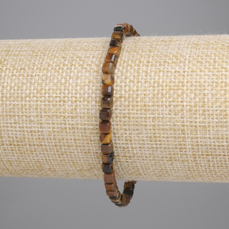 Bracelet Tiger's Eye Faceted Cube, 4×4 mm, stretchy 18 cm