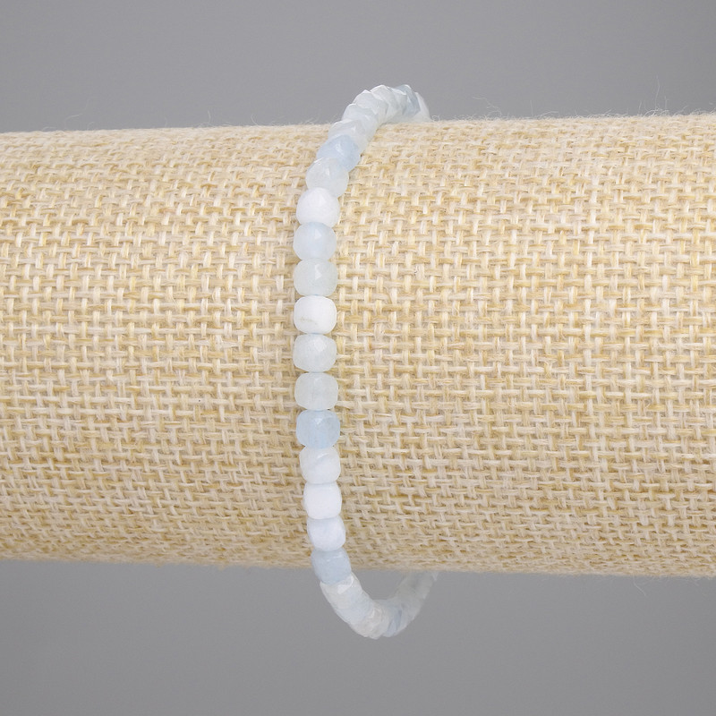Aquamarine Beaded Cube Stretch Bracelet, 4x4mm, 18cm length