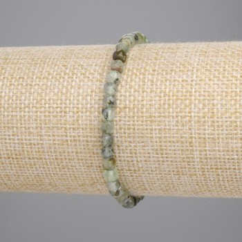 Bracelet Prehnite Faceted Cube, 4x4mm diameter, 18cm length, stretch