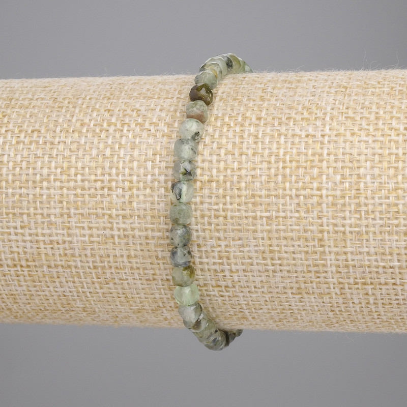 Bracelet Prehnite Faceted Cube, 4x4mm diameter, 18cm length, stretch