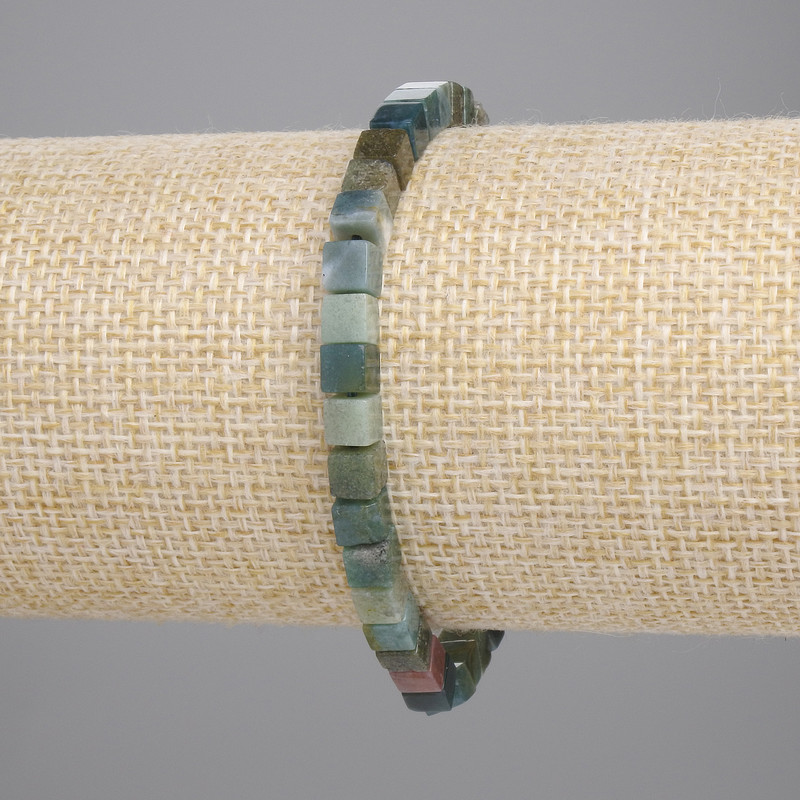 Moss Agate Bracelet, cube beads, diameter 4x4mm+-, length 18cm+- stretch