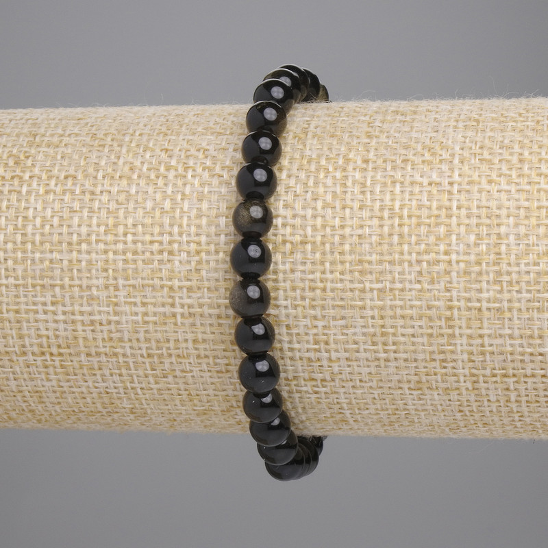Golden Sheen Obsidian Bracelet, smooth round beads, diameter 6mm+-, length 18cm+- stretch
