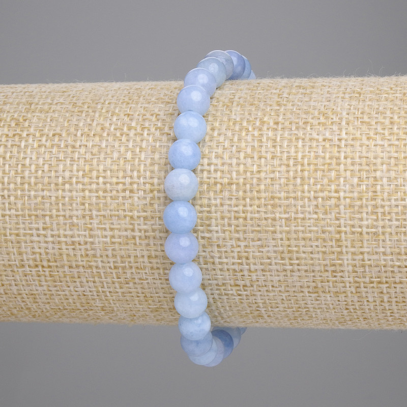 Aquamarine Bracelet, smooth round beads, diameter 6.5mm+-, length 18cm+- stretch