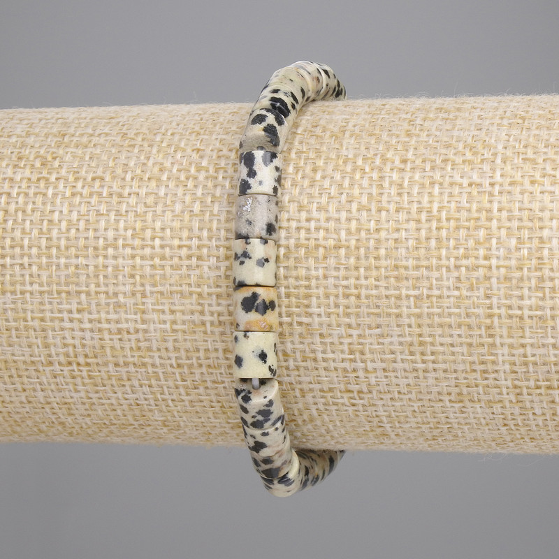 Dalmatian Jasper Bracelet, cylinder beads, diameter 6x6mm+/- (stretch), length 18cm+