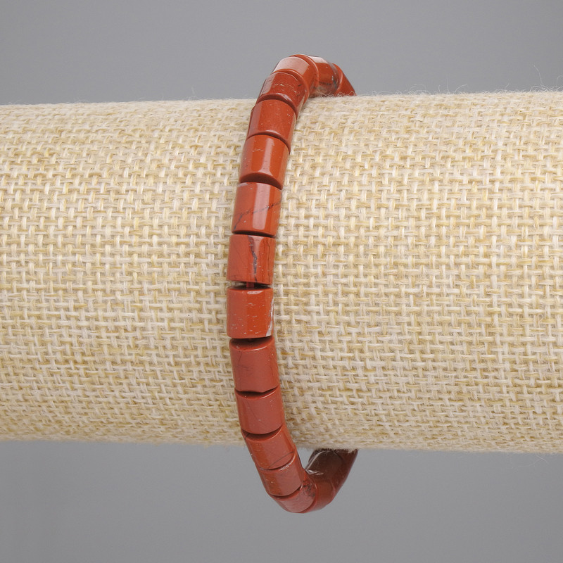 Red Jasper Bracelet, cylinder beads, diameter 6x6mm+/- (stretch), length 18cm+