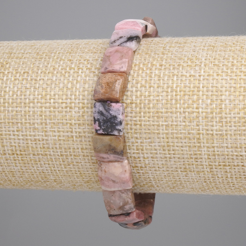Rhodonite Bracelet, Faceted Square, Diameter 9-10x9-10mm+- (Stretch), Length 18cm+