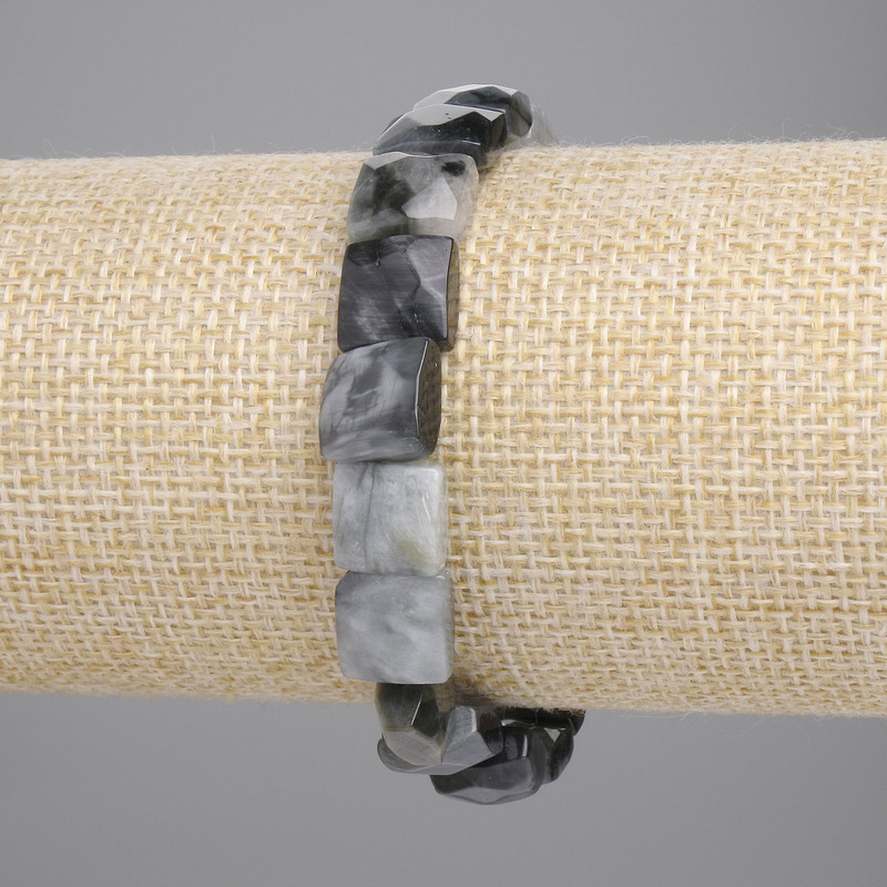 Hawk's Eye Bracelet, Faceted Square, Diameter 9-10x9-10mm+- (Stretch), Length 18cm+