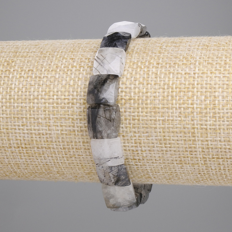 Bracelet Rutilated Quartz faceted square, diameter 9-10x9-10mm+/- (stretch), length 18cm+