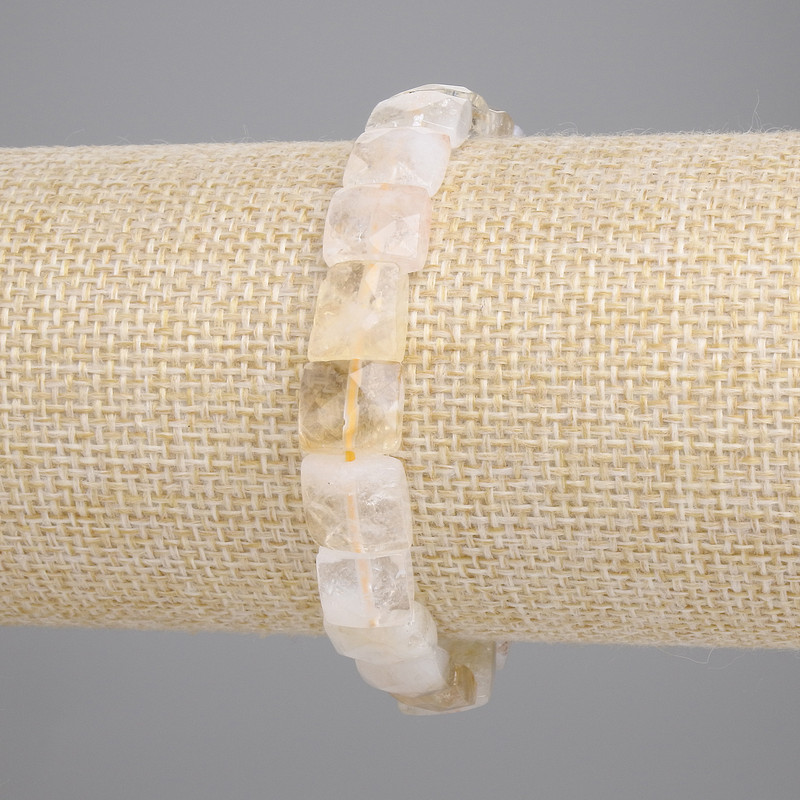 Bracelet Citrine faceted square, diameter 9-10x9-10mm+/- (stretch), length 18cm+