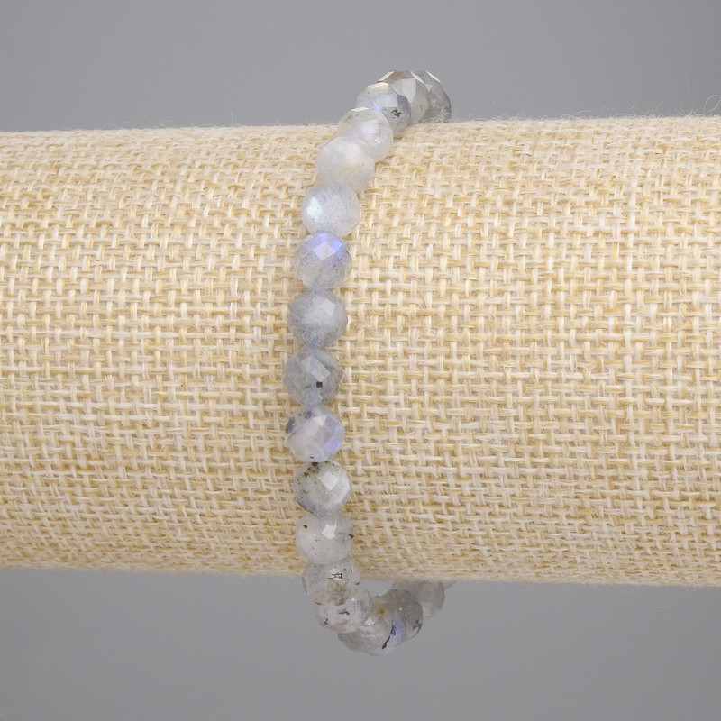 Bracelet Labradorite faceted round bead, diameter 6mm+/-, length 18cm+/- stretch