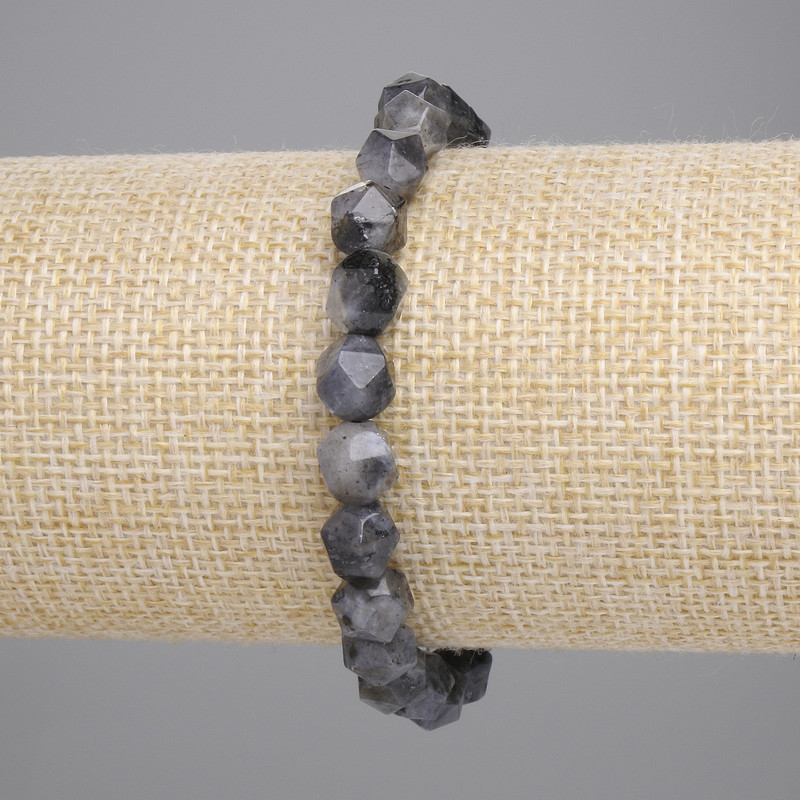 Bracelet Larvikite polygon beads, diameter 8x7mm+/-, length 18cm+/- stretch