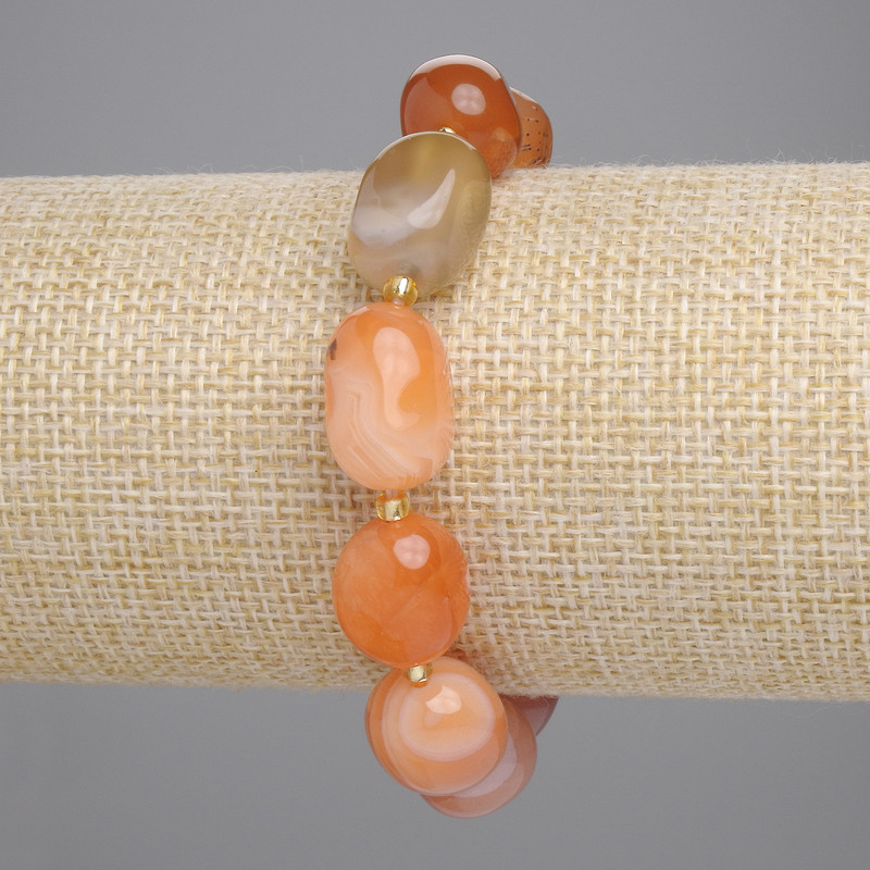 Sardonyx Bracelet, Tumbled Beads, diameter 13-17x11-13mm+- with 3mm+- seed beads, length 18cm+- stretch