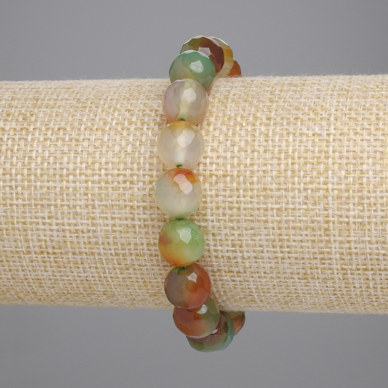Brazilian Agate Bracelet, Faceted Round Beads, diameter 9.5mm+-, length 18cm+- stretch