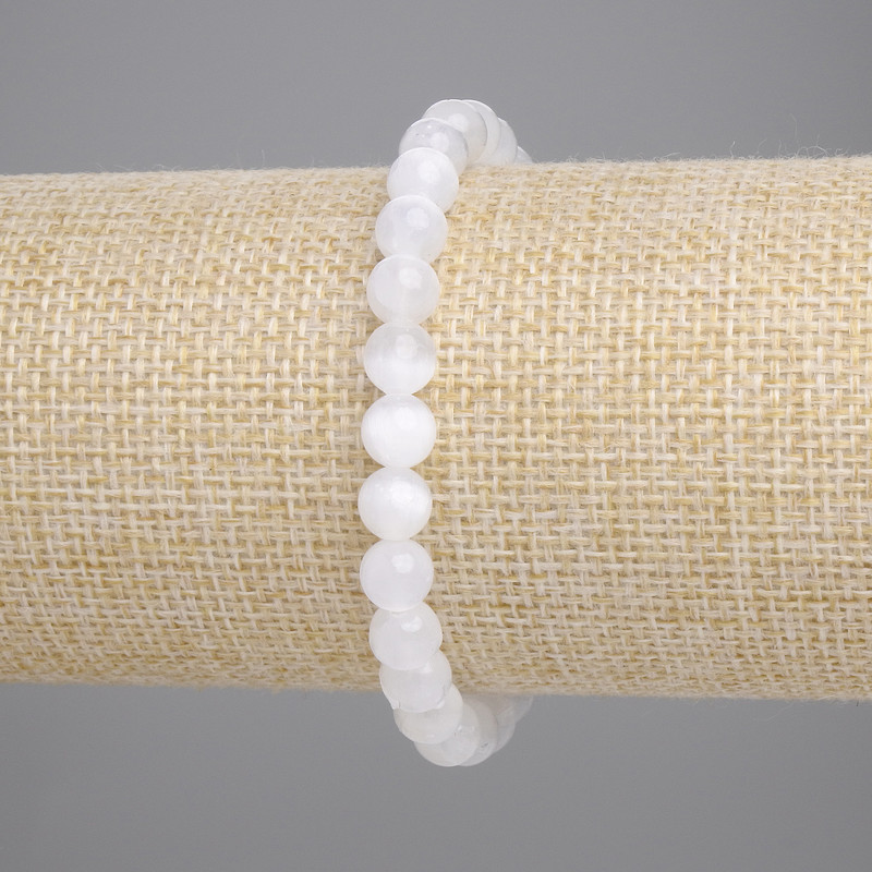 Selenite Bracelet Smooth Round Beads, Diameter 6.5mm+/-, Length 18cm+/- Stretch