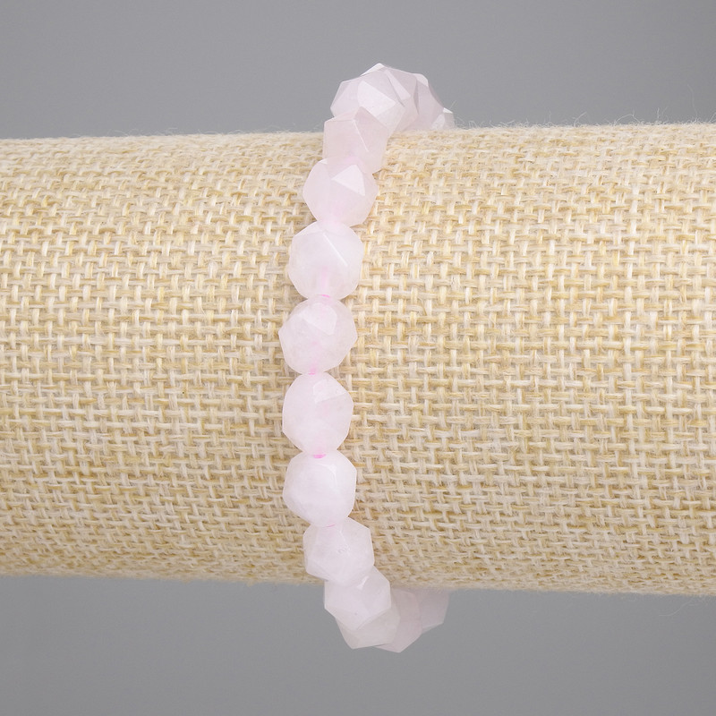 Rose Quartz Bracelet Faceted Beads, Diameter 8x6.5mm+/-, Length 18cm+/- Stretch