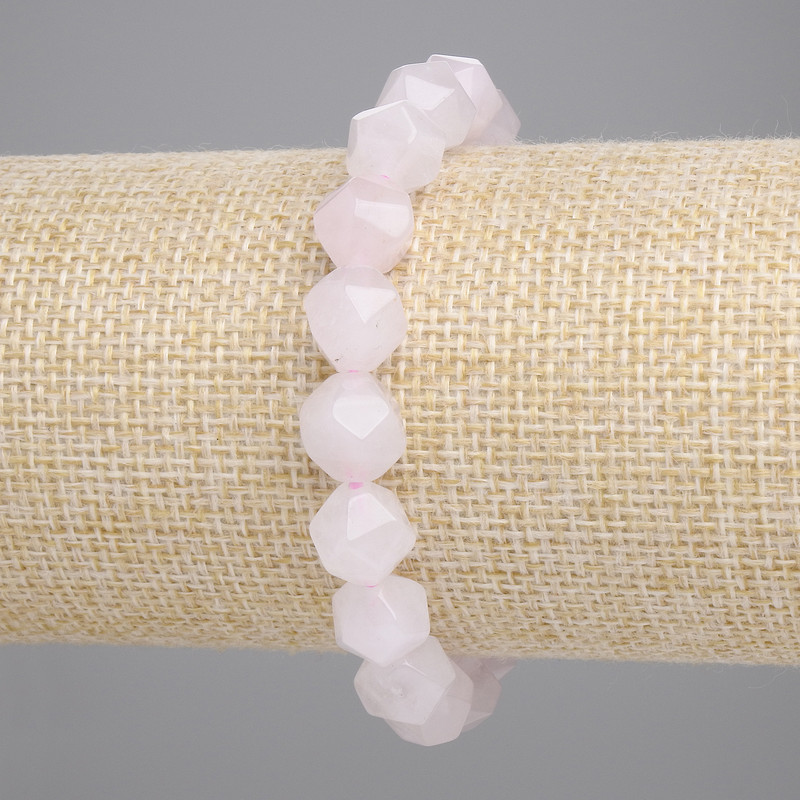 Rose Quartz Bracelet Faceted Beads, Diameter 10x8.5mm+/-, Length 18cm+/- Stretch