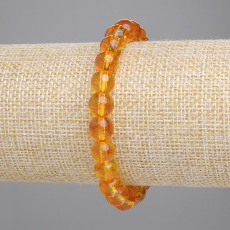 Bracelet Citrine smooth round beads, 8mm diameter ±, length 18cm ± stretch