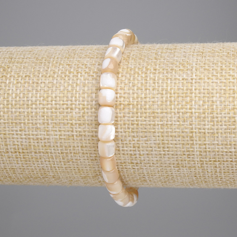 Beige Mother-of-P Pearl Cylinder Bracelet, diameter 5×5mm, length 18cm, stretch