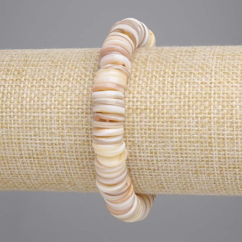Bracelet with Cowrie Shells Scafarca Rondel, diameter 10x2mm,+-, length 18cm+- stretch