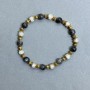 Bracelet Frosty Agate Smooth Bead 5.5mm+ Lavenderite Bead 6mm+ with Metal Inlays, 18cm+ Length Stretch