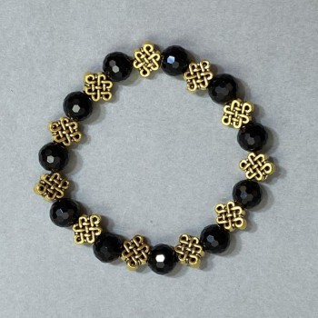 Agate Bracelet (individual) Czech glass faceted bead, diameter 9.5mm± with metal inserts, length 18cm± stretch