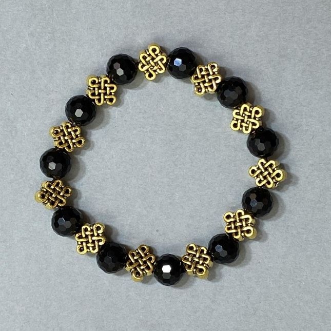 Agate Bracelet (individual) Czech glass faceted bead, diameter 9.5mm± with metal inserts, length 18cm± stretch