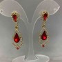 Earrings with red crystals and white rhinestones, gold-tone metal, diameter 16mm ±, length 47mm ±