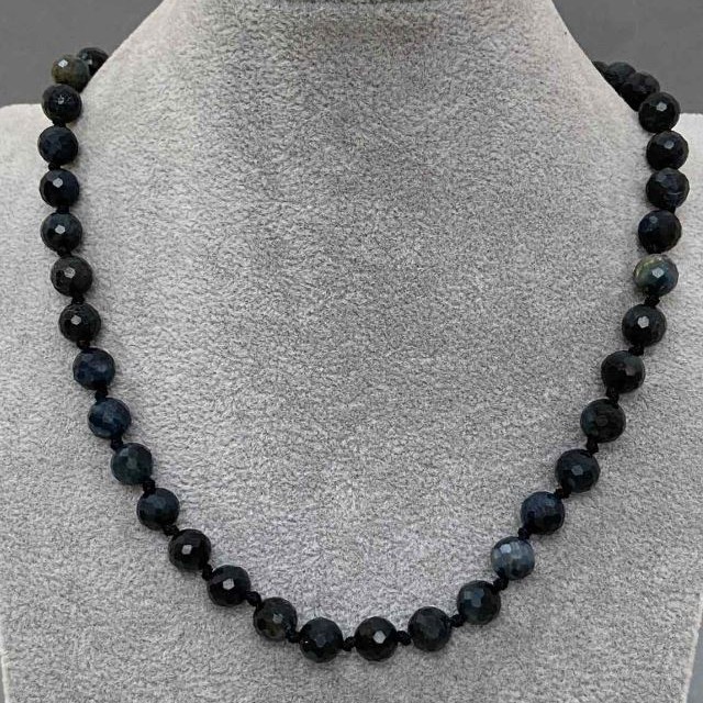 Hawk's Eye Faceted Round Beads 8mm+, length 45cm+ with clasp