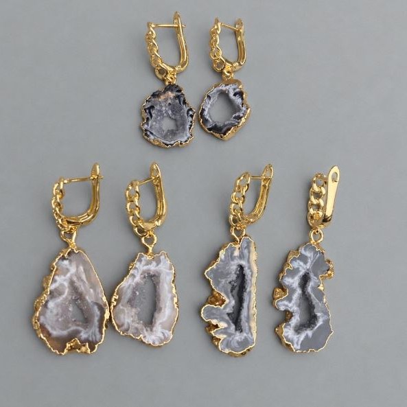 Agate druzy cut earrings 24x19mm+- (assorted sizes), length 43mm+