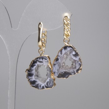 Earrings - Agate Druze Cut 24×19mm, length ~43mm