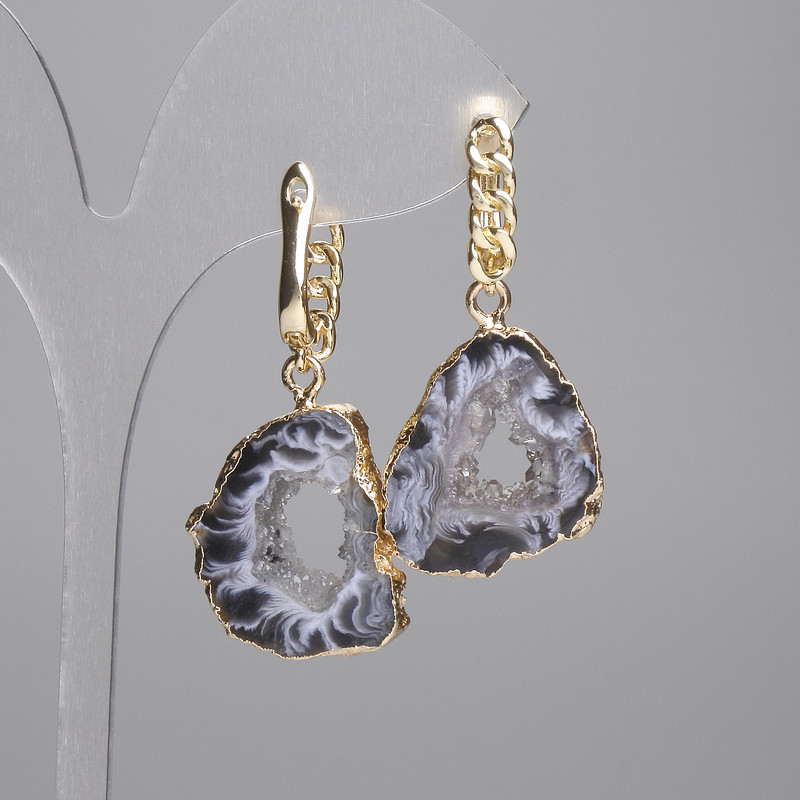 Earrings - Agate Druze Cut 24×19mm, length ~43mm