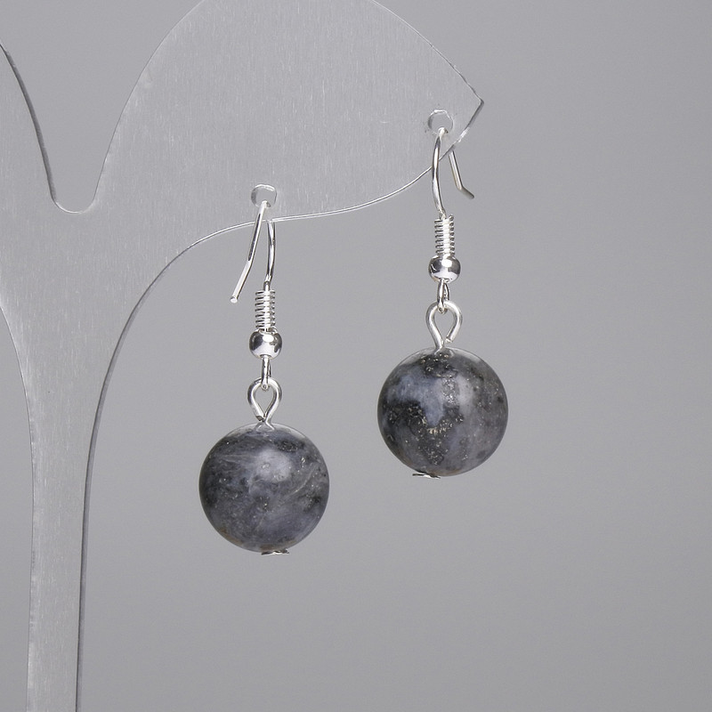 Earrings Labradorite Smooth Bead 12mm±, Length 30mm±