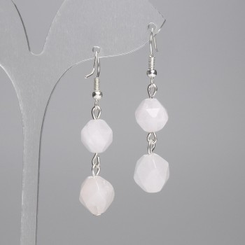 Earrings Pink Quartz Faceted 10×9mm ±, length 40mm ±
