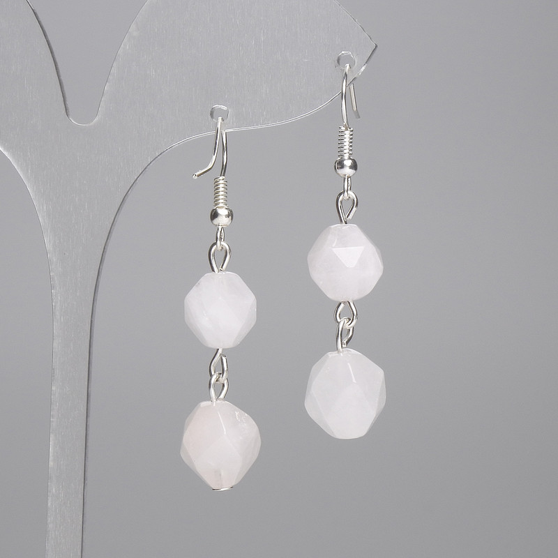 Earrings Pink Quartz Faceted 10×9mm ±, length 40mm ±