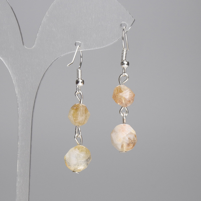 Earrings Citrine Multifold facets 10x8, 5mm+- 8x7mm+-, length 40mm+-