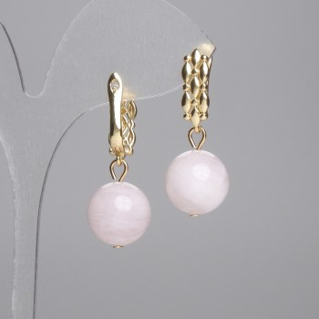 Earrings Madagascar Pink Quartz Smooth Ball 14mm+-, length 34mm+-
