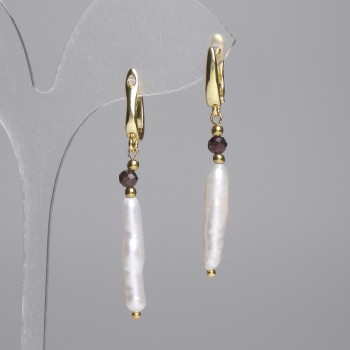 Baroque Pearl Earrings 20×5mm±, Garnet Faceted Bead 4mm±, length 50mm± (assorted sizes)