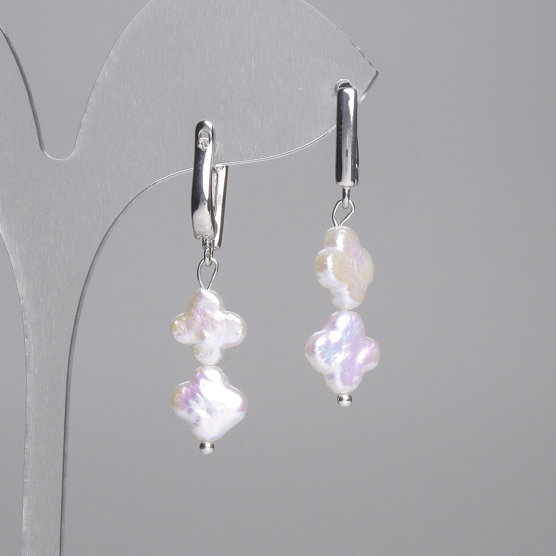 Baroque Pearl Clover Earrings 10mm+-, length 39mm+-