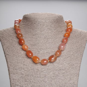 Carnelian and Sardonyx Faceted Bead Necklace 14-16×11-12 mm ± + 3 mm seed beads, 45 cm ± with clasp